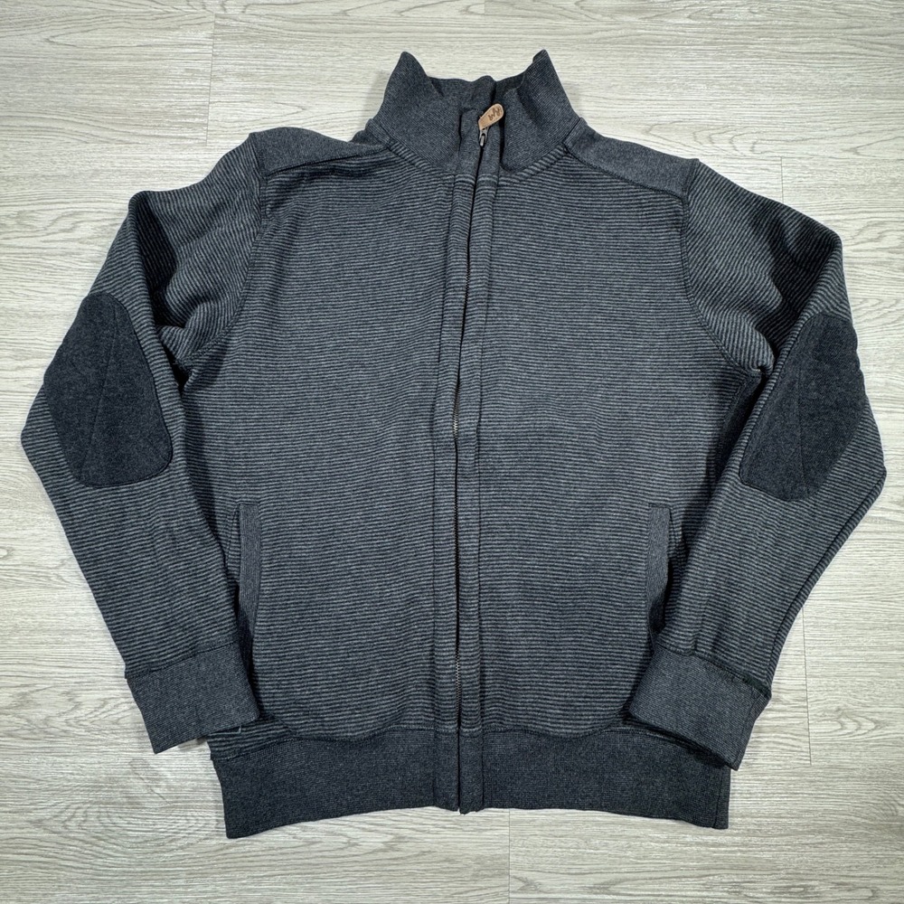 Rocha John Rocha Mens Full Zip Cardigan Sweater Charcoal Gray Medium Elbow Patch